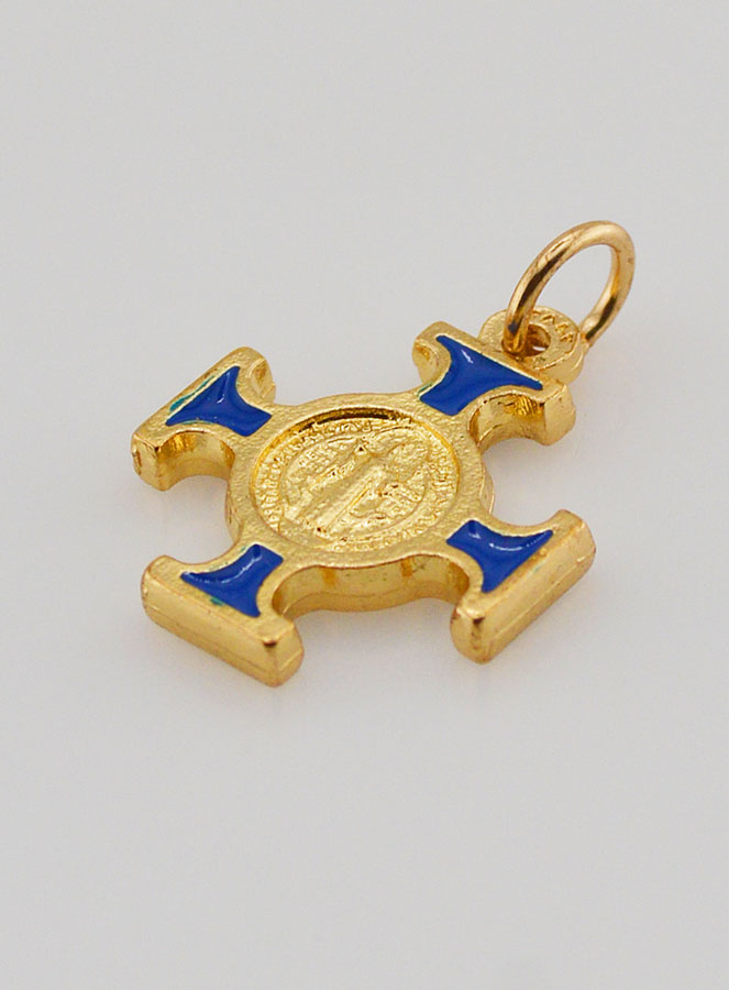 Ciondolo Croce di San Benedetto Dorato - Blu - 2 cm (pic 4)