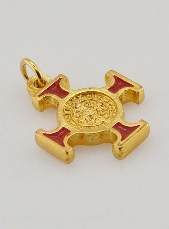 Ciondolo Croce di San Benedetto Dorato - Rosso - 2 cm (pic 3)