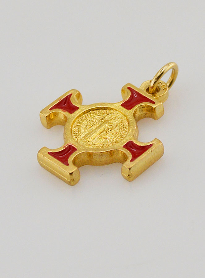 Ciondolo Croce di San Benedetto Dorato - Rosso - 2 cm (pic 4)