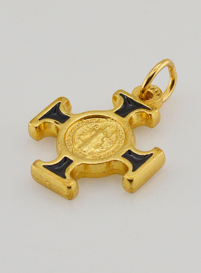 Ciondolo Croce di San Benedetto Dorato - Nero - 2 cm (pic 4)