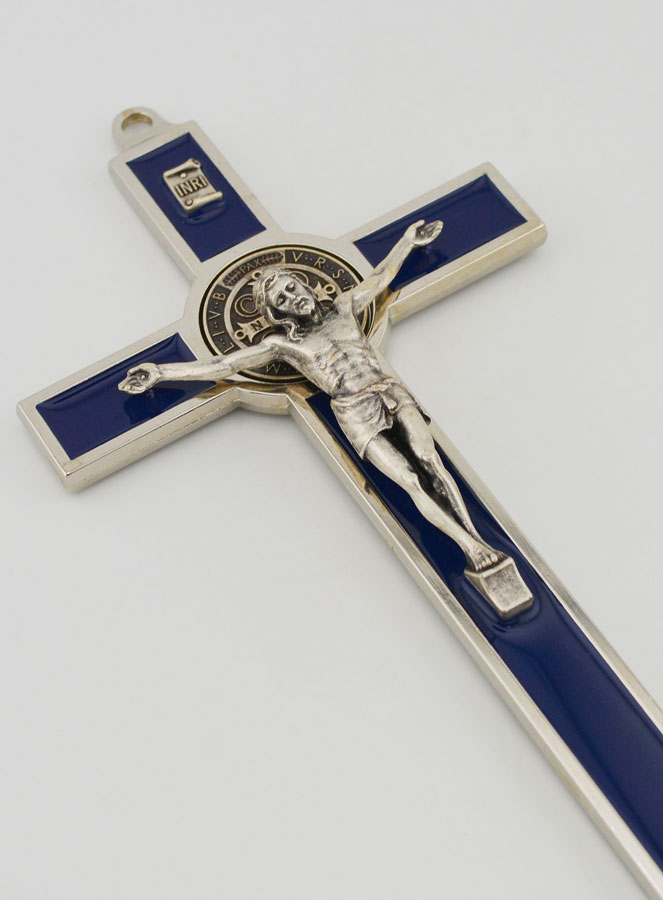 Crocifisso di San Benedetto 20cm - Metallo Blu (pic 3)
