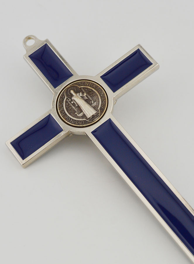 Crocifisso di San Benedetto 20cm - Metallo Blu (pic 4)