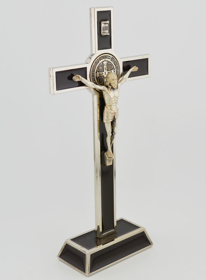 Crocifisso di San Benedetto su Base - 20cm - Metallo Marrone (pic 3)