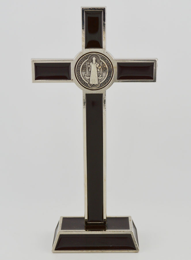 Crocifisso di San Benedetto su Base - 20cm - Metallo Marrone (pic 4)