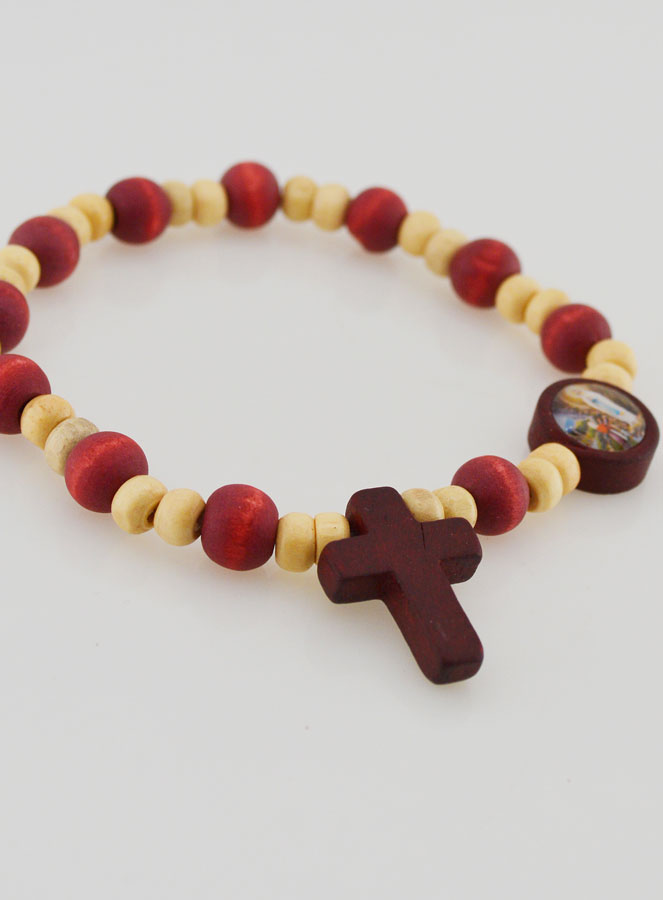 Bracciale Rosario in Legno 2 Toni - Medaglietta di Lourdes (pic 3)
