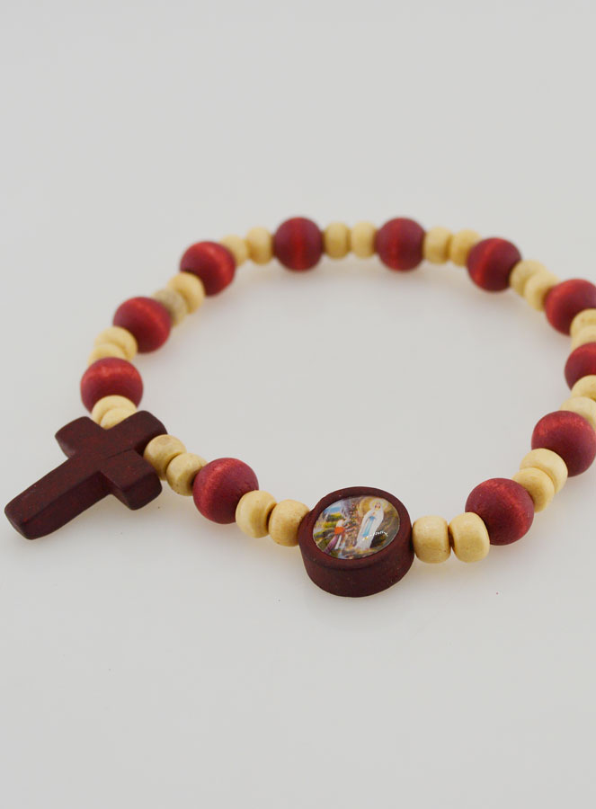 Bracciale Rosario in Legno 2 Toni - Medaglietta di Lourdes (pic 4)