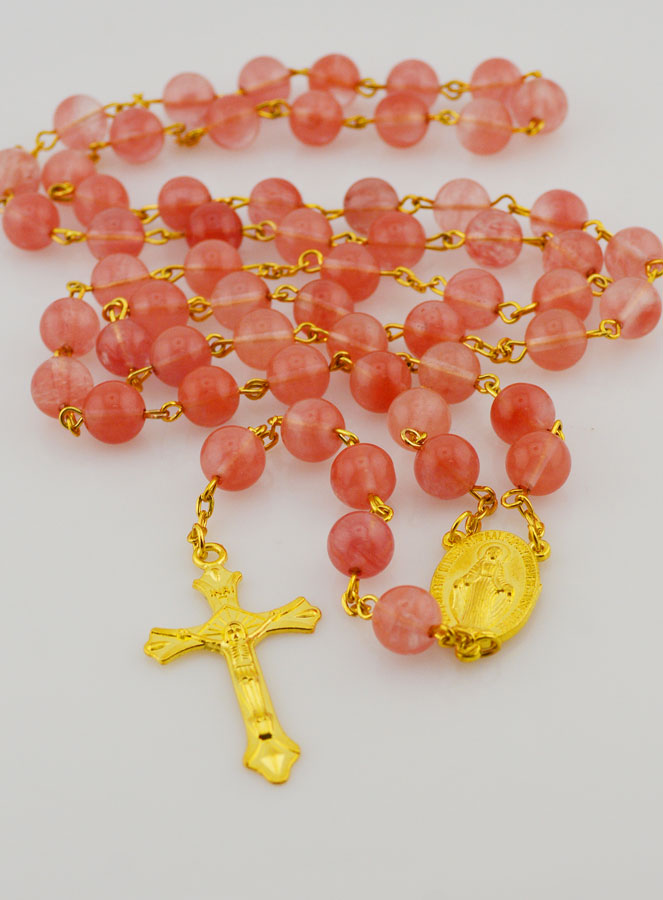 Rosario Fashion in Vere Perle di Quarzo Rosa e Catena d'Oro (pic 2)