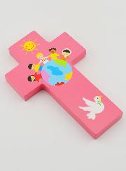 Croce in Legno Bambini del Mondo Rosa