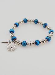 Bracciale Decina del Rosario Perle di Cristallo Blu e Argento Strass