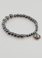 Bracciale Decina del Rosario in Perle di Ematite e Cristallo Nero