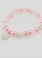 Bracciale Religioso Medaglietta di Lourdes - Perle Rosa