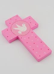 Croce Bambina Colomba dello Spirito Santo Rosa - 12cm