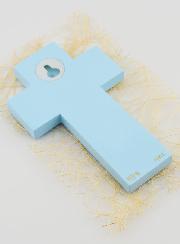Croce Bambina in Legno Pecorella Blu - 12cm