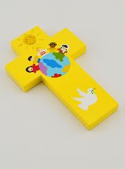 Croce in Legno Bambini del Mondo Gialla - 12cm