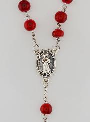 Rosario Moda di Lourdes in Perle Rosse Tipo Pietra - 8 mm