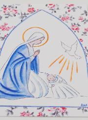 Cartolina di Battesimo - Vergine Maria e Colomba