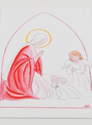 Cartolina di Battesimo - Vergine Maria e Angelo Custode - Bianco