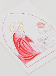 Cartolina di Battesimo - Vergine Maria e Angelo Custode - Bianco