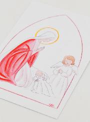 Cartolina di Battesimo - Vergine Maria e Angelo Custode - Bianco