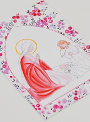 Cartolina di Battesimo - Vergine Maria e Angelo Custode - Ciliegie Fucsia