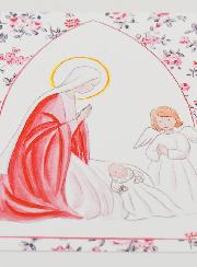 Cartolina di Battesimo - Vergine Maria e Angelo Custode - Rose