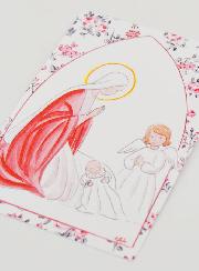 Cartolina di Battesimo - Vergine Maria e Angelo Custode - Rose