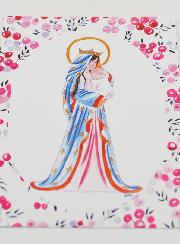 Cartolina di Battesimo - Vergine Incoronata di Gigli - Fucsia