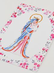Cartolina di Battesimo - Vergine Incoronata di Gigli - Fucsia
