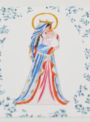 Cartolina di Battesimo - Vergine Incoronata di Gigli - Rose Blu