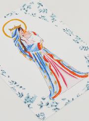 Cartolina di Battesimo - Vergine Incoronata di Gigli - Rose Blu