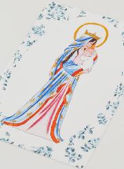 Cartolina di Battesimo - Vergine Incoronata di Gigli - Rose Blu