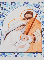 Cartolina di Battesimo - Sacra Famiglia - Blu