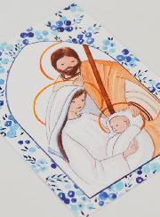 Cartolina di Battesimo - Sacra Famiglia - Blu