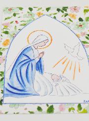Cartolina di Battesimo - Vergine Maria e Colomba dello Spirito Santo