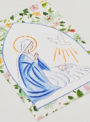 Cartolina di Battesimo - Vergine Maria e Colomba dello Spirito Santo