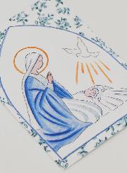 Cartolina di Battesimo - Vergine Maria e Colomba dello Spirito Santo - Cornice Fiori Blu