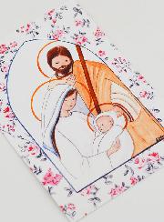 Cartolina di Battesimo - Sacra Famiglia - Fiori Rosa