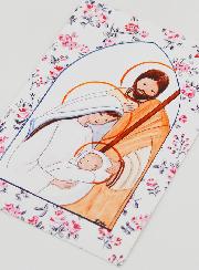 Cartolina di Battesimo - Sacra Famiglia - Fiori Rosa