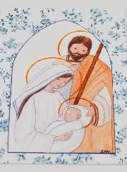 Cartolina di Battesimo - Sacra Famiglia - Rose Blu