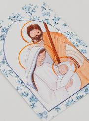 Cartolina di Battesimo - Sacra Famiglia - Rose Blu