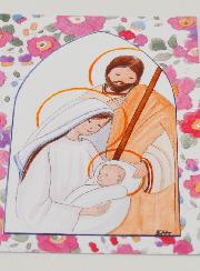 Cartolina di Battesimo - Sacra Famiglia - Icona Rosa