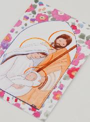 Cartolina di Battesimo - Sacra Famiglia - Icona Rosa