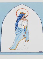 Cartolina di Battesimo - Vergine Incoronata con Bambino Gesù - Azzurro
