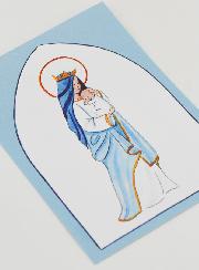 Cartolina di Battesimo - Vergine Incoronata con Bambino Gesù - Azzurro