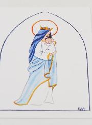 Cartolina di Battesimo - Vergine Incoronata con Bambino Gesù - Bianco