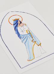 Cartolina di Battesimo - Vergine Incoronata con Bambino Gesù - Bianco