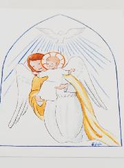 Cartolina di Battesimo - Angelo Custode e Spirito Santo - Bianco