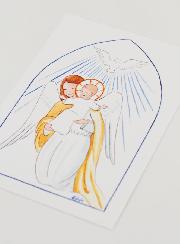 Cartolina di Battesimo - Angelo Custode e Spirito Santo - Bianco