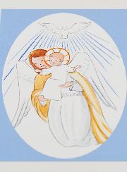 Cartolina di Battesimo - Angelo Custode e Spirito Santo - Azzurro