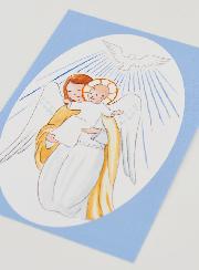 Cartolina di Battesimo - Angelo Custode e Spirito Santo - Azzurro